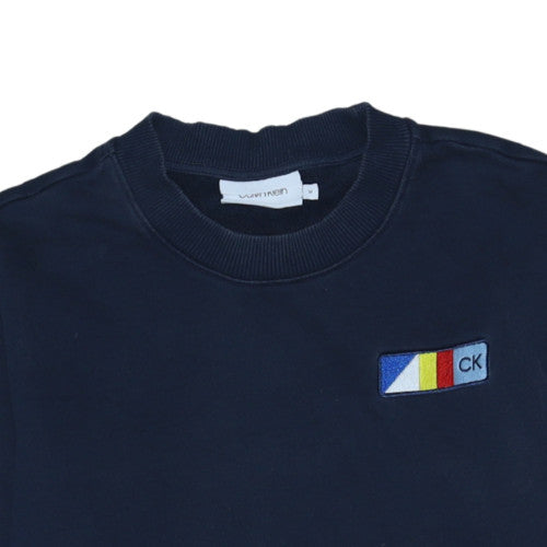 Calvin Klein Men's Blue Cotton Crew Neck Logo Sweatshirt Size M