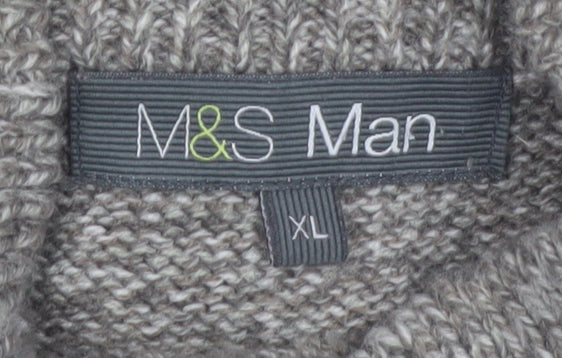 Marks and Spencer Mens Grey Wool Blend Henley Jumper XL