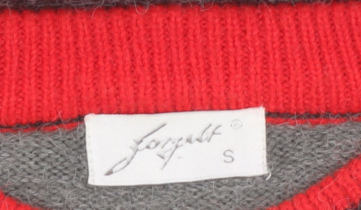 Borgelt Women's Grey Red Heart Knit Crew Neck Jumper Size S