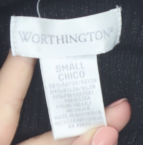 Worthington Women Black Blue Stripe Roll Neck Jumper Small Rayon Blend