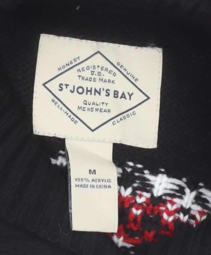 St John's Bay Men's Black Fair Isle Roll Neck Jumper Size M