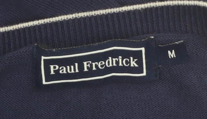 Paul Fredrick Men's Blue V-Neck Cotton Jumper Medium