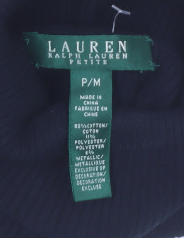 Lauren Ralph Lauren Women Black Gold Striped Roll Neck Jumper Petite M