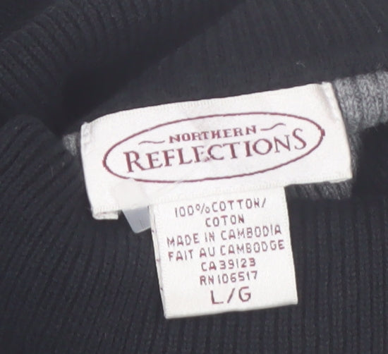 Northern Reflections Women’s Black Striped Roll Neck Cotton Jumper Size L