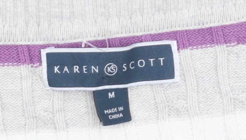 Karen Scott Women’s Multicoloured Striped V-Neck Cotton Jumper Size 12