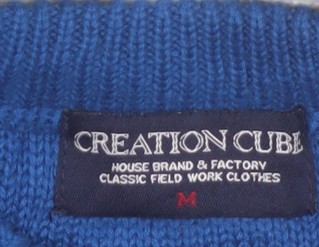 Creation Cube Womens Blue Striped Cable-Knit Pullover Jumper M