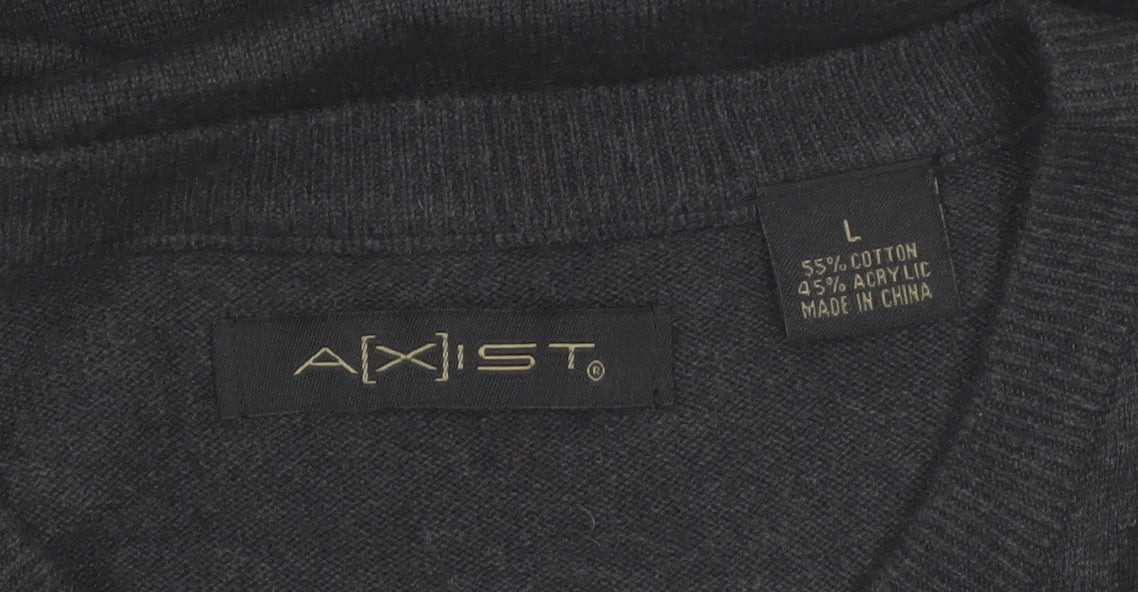 AXIST Men's Grey Argyle Sleeveless Knit V-Neck Vest Jumper Size L