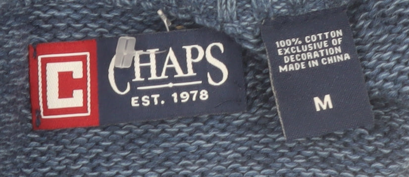 Chaps Men's Blue Cotton Henley Jumper Medium High Neck Pullover