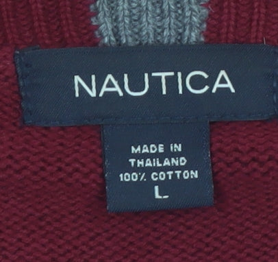 Nautica Men's Red Cotton Crew Neck Pullover Jumper Size L
