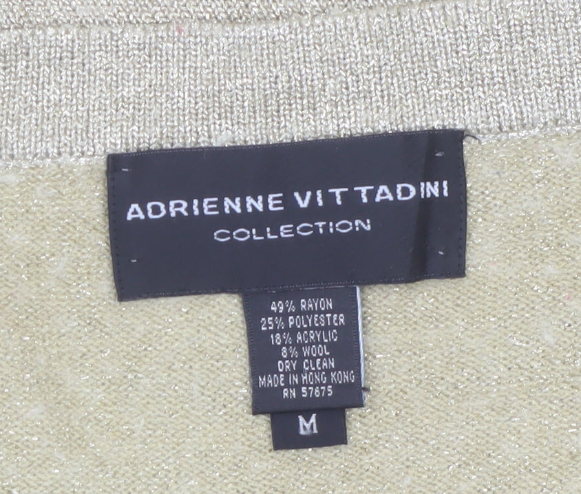 Adrienne Vittadini Women Beige M Boat Neck Wool Blend Pullover Jumper