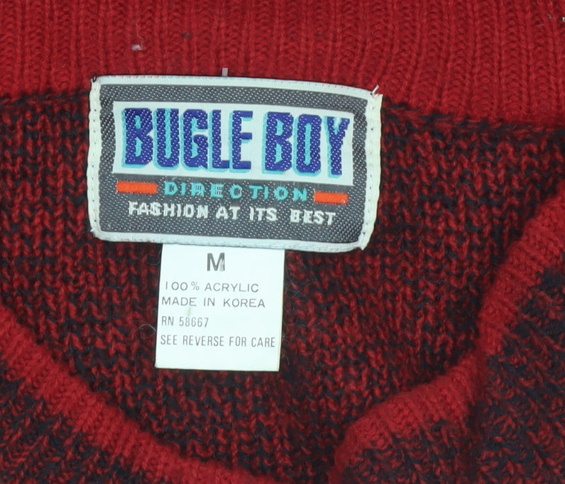 Bugle Boy Men's Red Striped Acrylic Pullover Jumper M Vintage