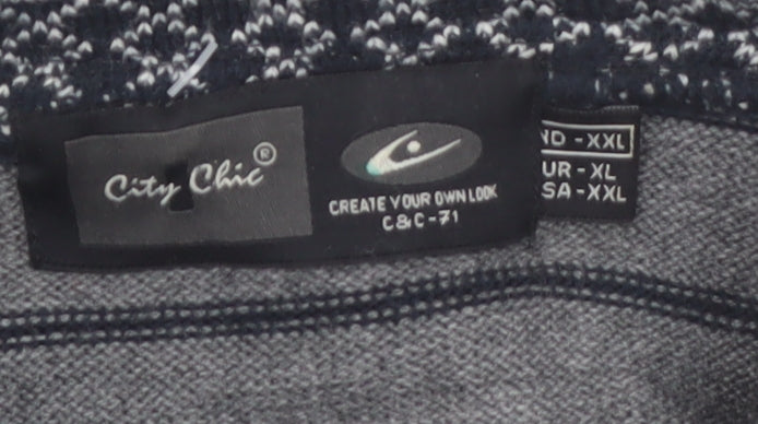 City Chic Men Blue 2XL 1/4 Zip Striped Knit Jumper