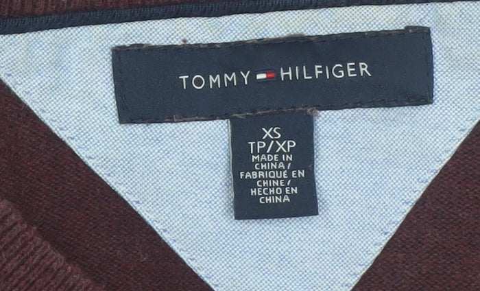 Tommy Hilfiger Men’s Red Argyle V-Neck Cotton Jumper XS