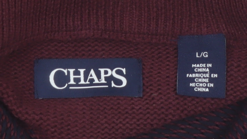 Chaps Men's Red Striped Cotton Half Zip Jumper Size L