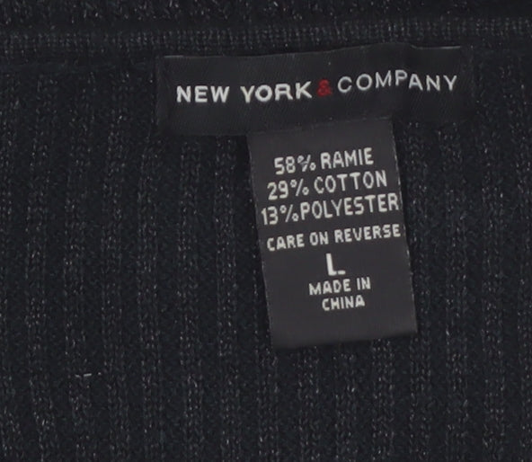 New York & Company Women’s Black Beaded V-Neck Knit Jumper Size L