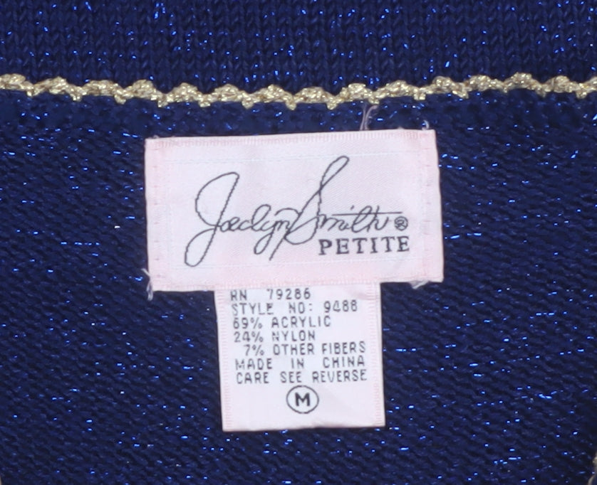 Jaclyn Smith Petite Women's Blue Beaded Pullover Jumper M