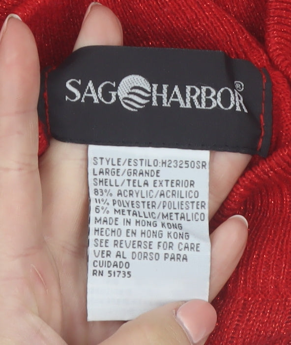 Sag Harbor Women's Red Short Sleeve Mock Neck Jumper L Acrylic Blend