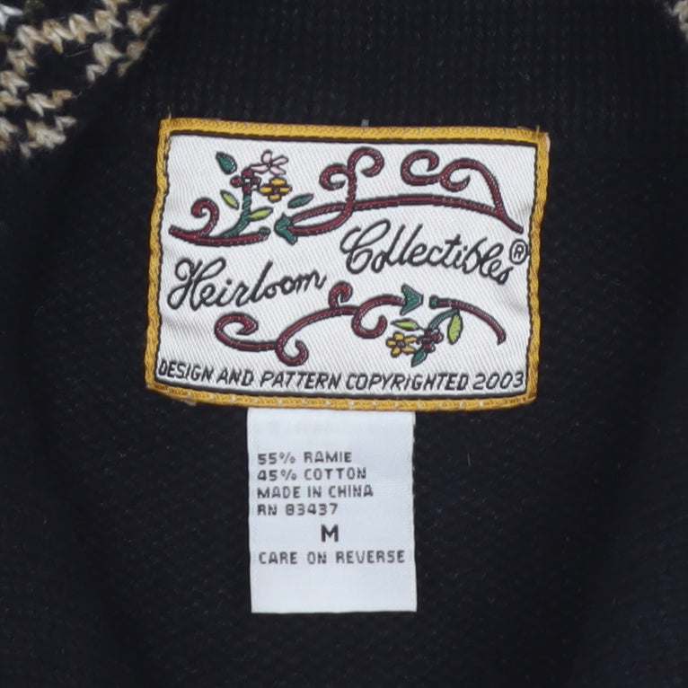 Heirloom Collectibles Women's Black Fair Isle Full Zip Cardigan M