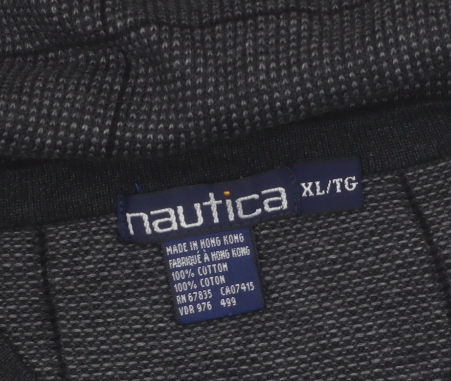 Nautica Mens Grey Check Cotton Crew Neck Jumper XL