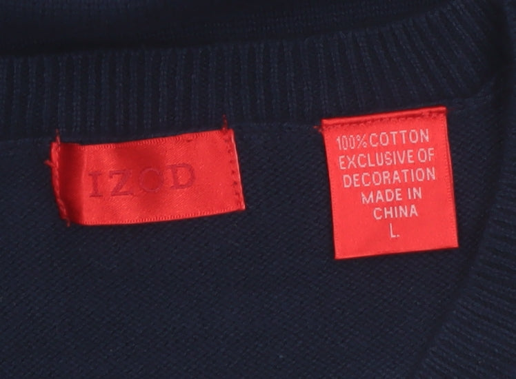 IZOD Men's Blue Argyle Cotton V-Neck Sleeveless Vest Jumper Size L