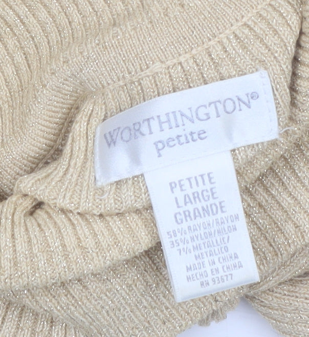 Worthington Women Beige Petite Large Roll Neck Knit Jumper