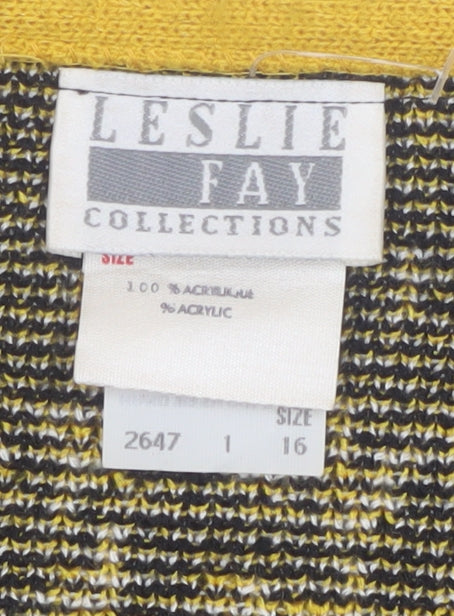 Leslie Fay Women’s Black Checked Cardigan Size 16 Acrylic Knit