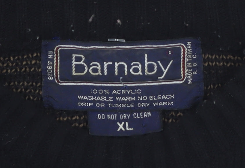 Barnaby Men's Black Brown Acrylic Knit Jumper XL Classic Patterned