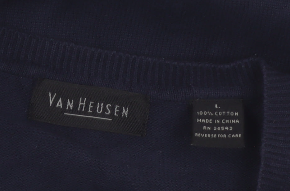 Van Heusen Men's Blue Check Cotton V-Neck Sleeveless Vest L