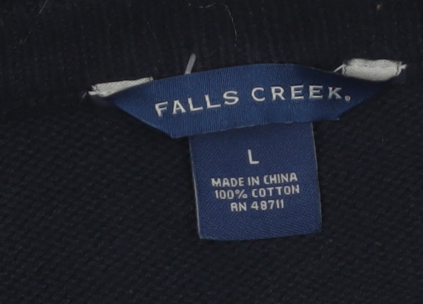 Falls Creek Men's Blue Argyle Cotton Crew Neck Jumper Size L