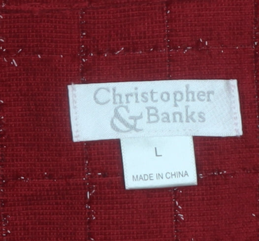 Christopher & Banks Women Red L Suit Jacket Long Sleeve Button Front