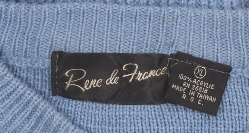 Rene de France Men’s Blue Fair Isle Acrylic XL Vintage Pullover Jumper