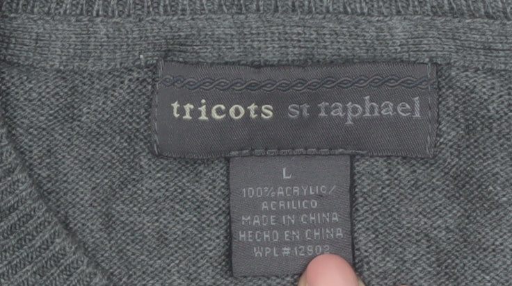 Tricots St Raphael Men's Grey Argyle Acrylic Pullover Jumper L