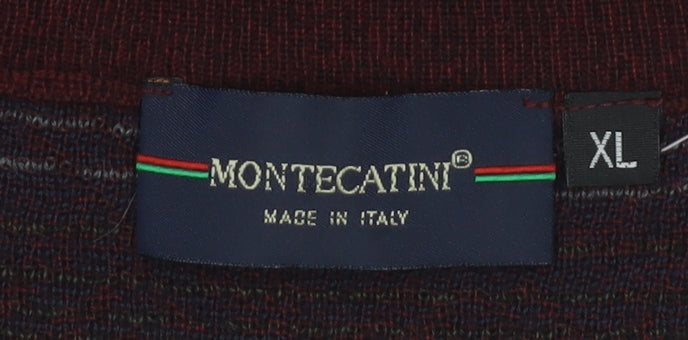 Montecatini Men's Red Fair Isle Wool Blend V-Neck Jumper XL