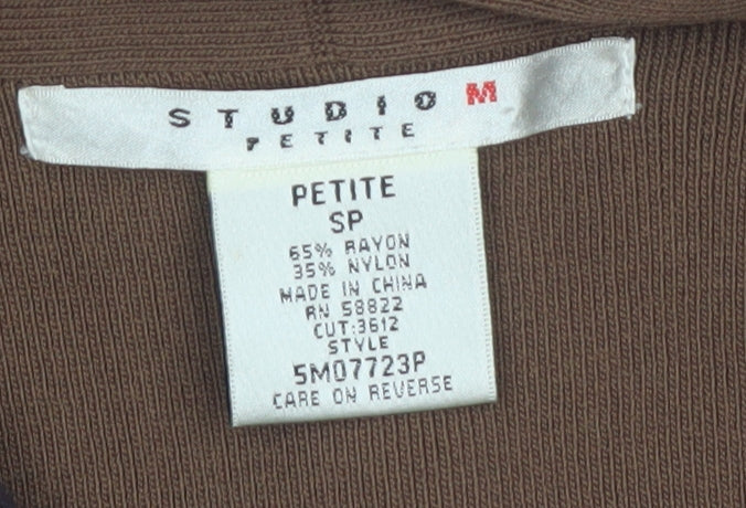 Studio M Women Petite Brown Button Cardigan V-Neck Long Sleeve