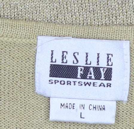 Leslie Fay Women's Gold Knit Short Sleeve Top Size L