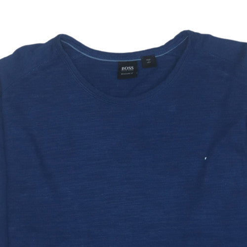 Hugo Boss Men's Blue Long Sleeve Crew Neck Cotton T-Shirt Medium