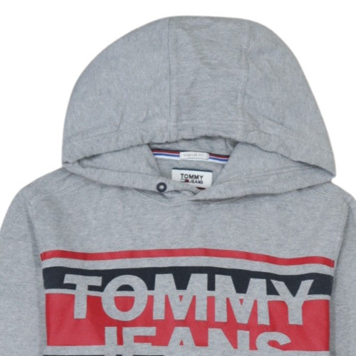 Tommy Jeans Men's Grey Regular Fit Hoodie Small Graphic Print Cotton Blend