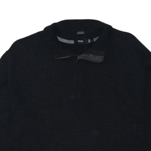 BOSS Men's Black Wool 1/2 Zip High Neck Jumper XL