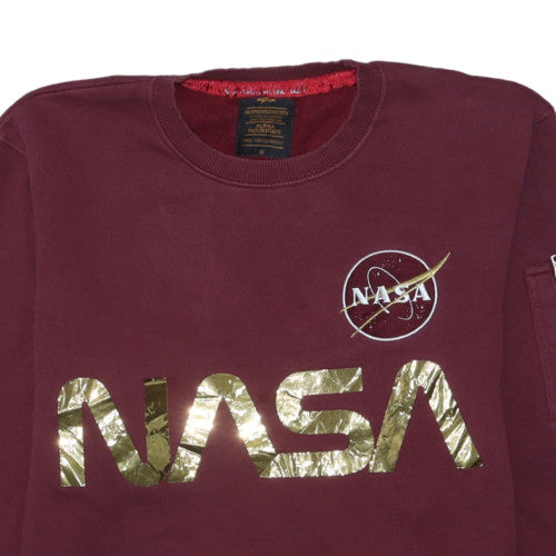 Alpha Industries Women’s Burgundy NASA Sweatshirt Medium Gold Logo