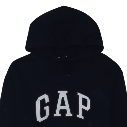 GAP Mens Black Logo Pullover Hoodie Size M Fleece Sweatshirt