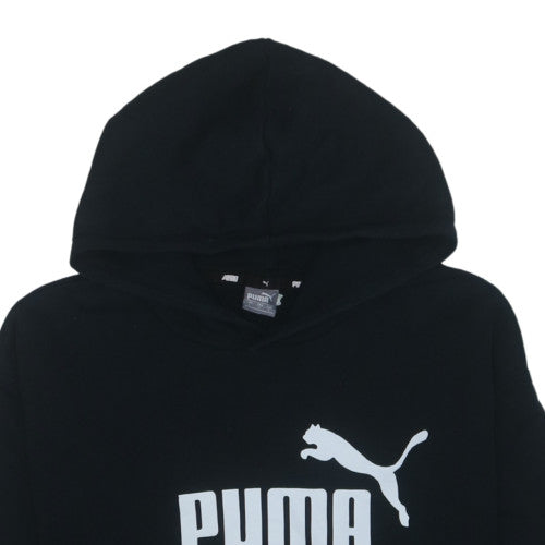 PUMA Womens Black L Pullover Hoodie Logo Print Cotton Blend