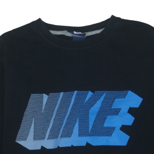 Nike Womens Black Blue Logo Pullover Sweatshirt Size L Cotton Blend