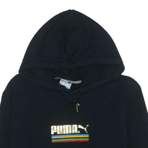 Puma Men's Black Pullover Hoodie M Gold Logo Fleece Sweatshirt