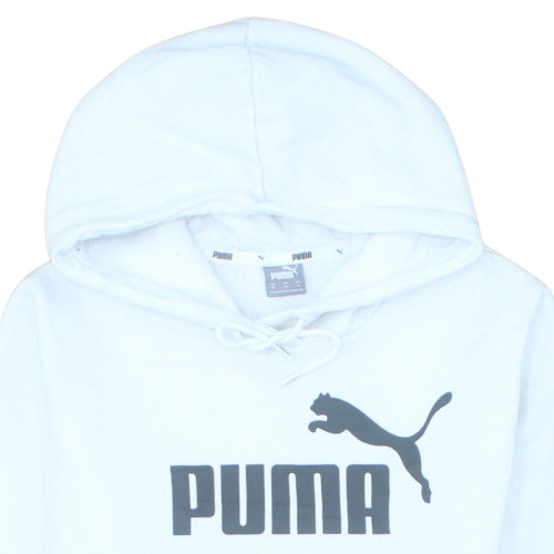 Puma Women White Pullover Hoodie Medium Logo Hooded Sweatshirt