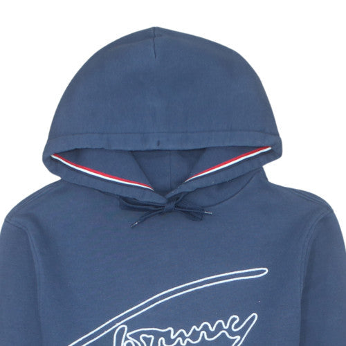 Tommy Jeans Women's Blue XS Pullover Hoodie Cotton Blend Logo Sweatshirt