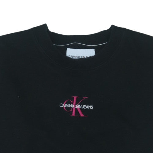Calvin Klein Jeans Women Black L Sweatshirt Logo Cotton Crew Neck