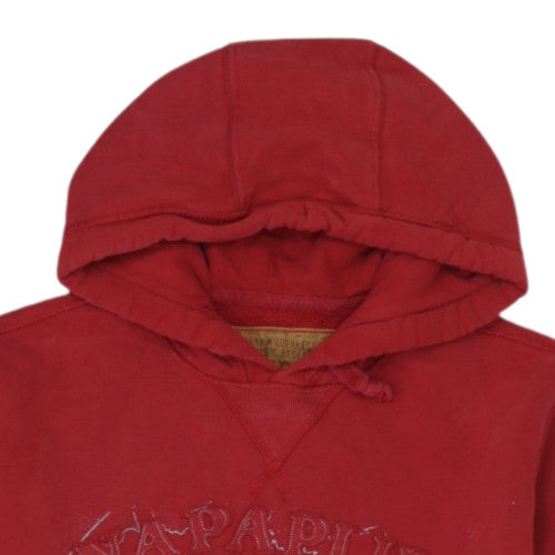 Napapijri Mens Red Pullover Hoodie L Embroidered Logo Fleece