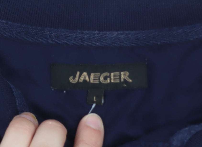 Jaeger Men's Blue Long Sleeve Cotton Polo Shirt Size L