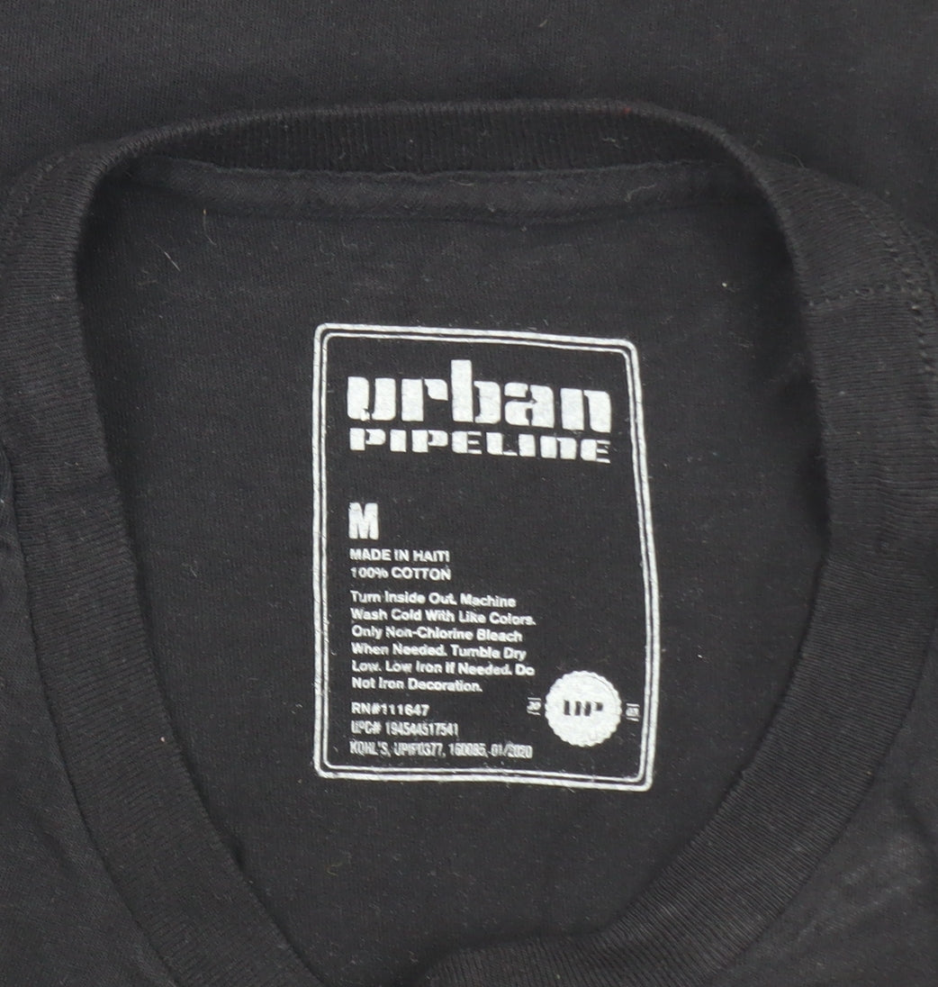Urban Pipeline Men's Black NYC Space Print Long Sleeve T-Shirt Size M
