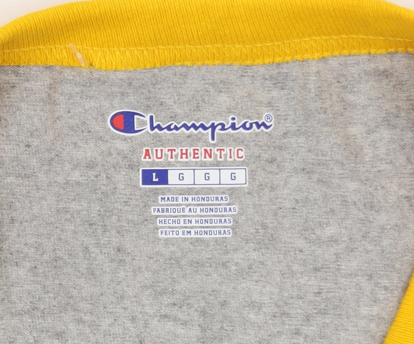 Champion Men's Grey Yellow 3/4 Sleeve Raglan T-Shirt Size L